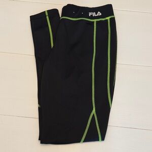 FILA Black running Leggings with Neon Green Stitching and zip ankles